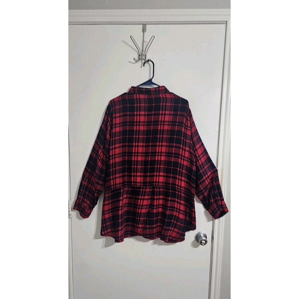 Lucky Brand Plaid Check Button Down Blouse Shirt Womens Size 3X Red Blue Flowy - Picture 5 of 9